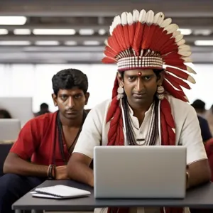 des amérindiens devant leurs laptops