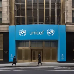un batiment avec une enseigne UNICEF à New York